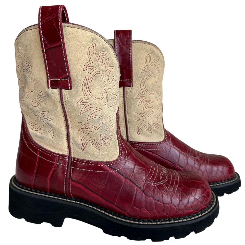 Ariat Fat Baby Red Alligator Print Cowgirl Western Boot Cream Suede 14709 Sz 8 B